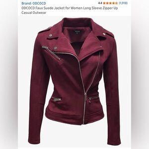 Burgundy Faux Suede Jacket for Women (Amazon)